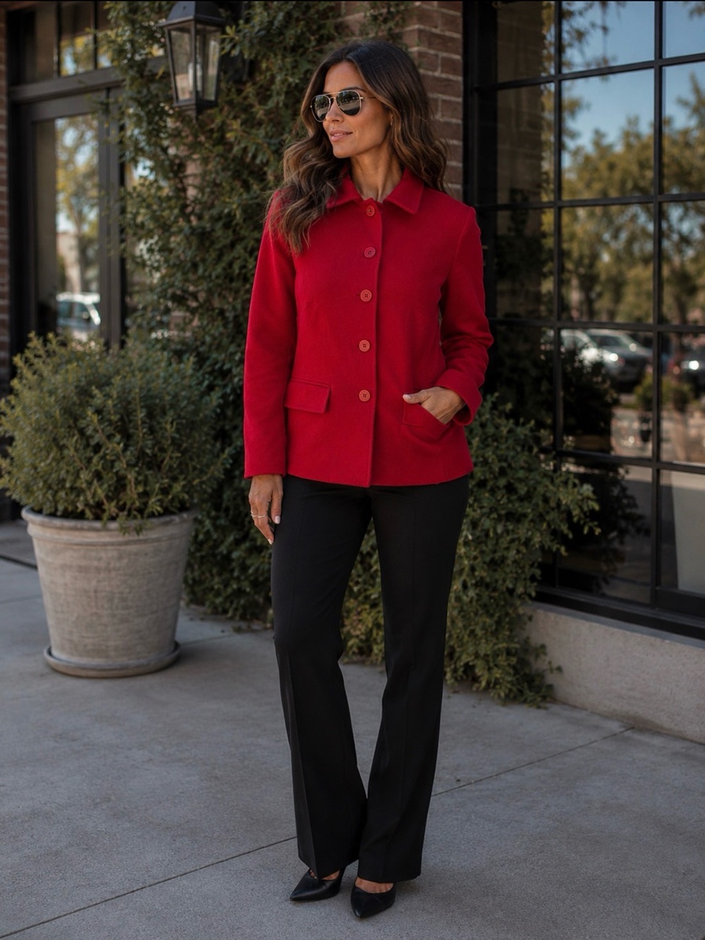 Casual Corner Wool Blend Women's Vibrant Red Button Jacket